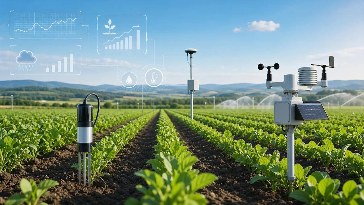 Exploitation agricole au coucher du soleil
