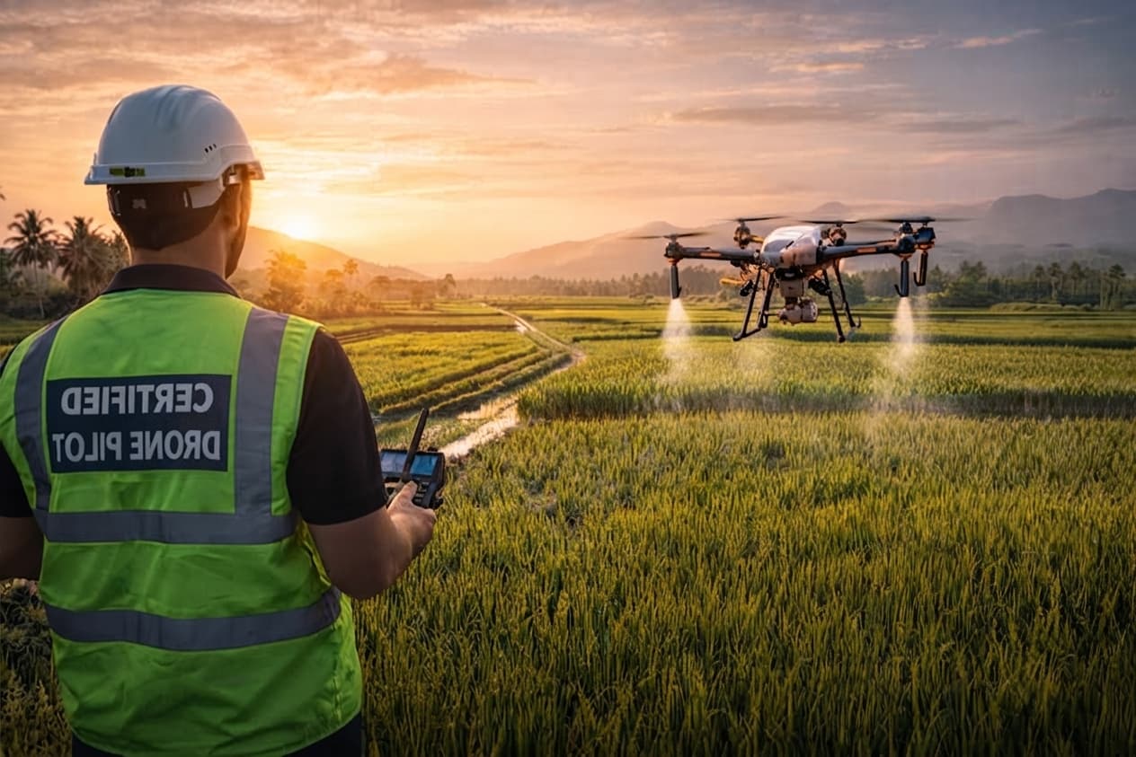 Drone multispectral RoboCare en vol au-dessus d’une parcelle
